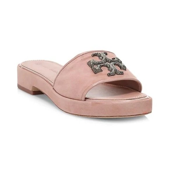 Tory Burch® Suede Logo Crystal Slide Sandal - Picture 8 of 11